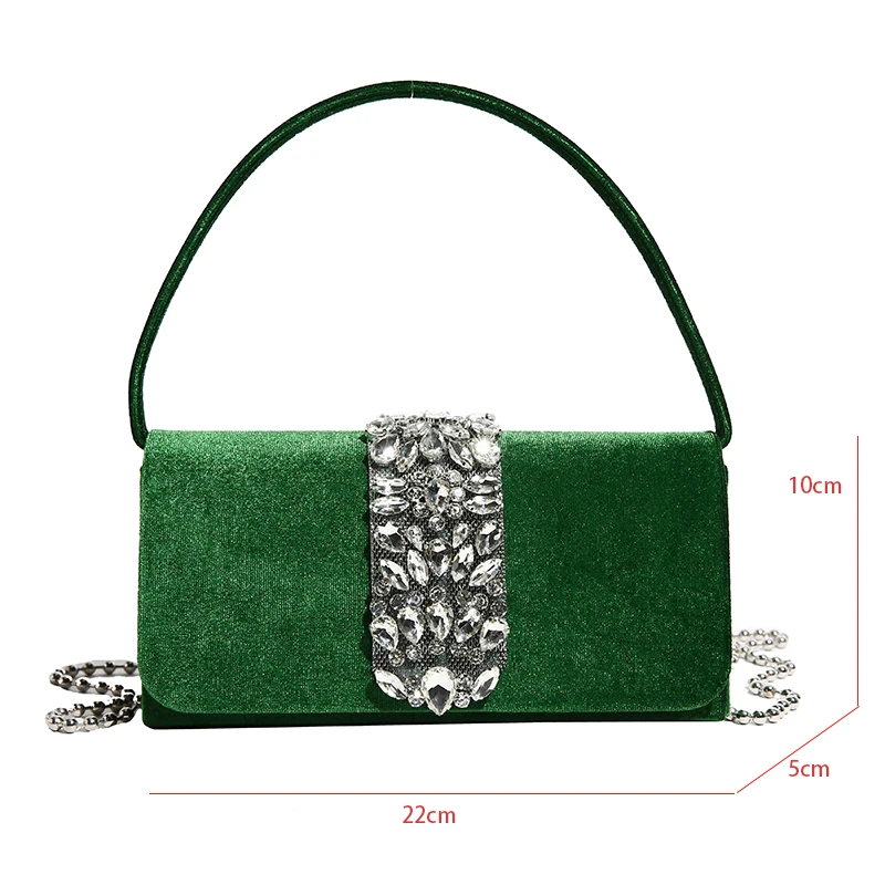 Shiny Diamond Party Purse Evening Bag For Women 2024 Spring Chain Shoulder Crossbody Bag Luxury Wool Cloth Handbag Clutch Bags