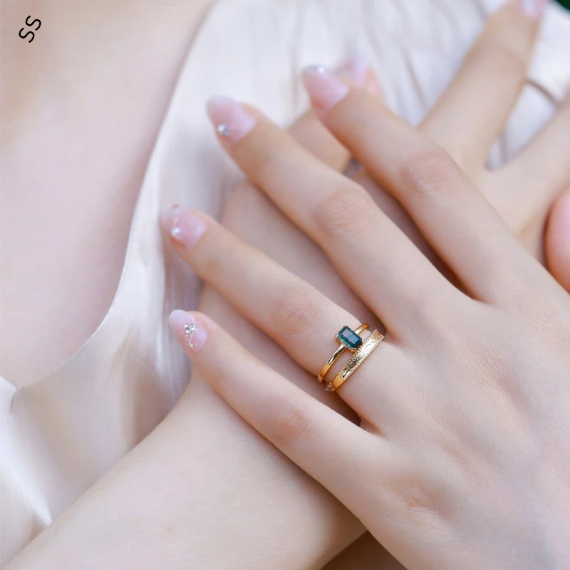 

S925 Gold Plated Moss Agate Adjustable Ring Boho Jewelry Gift for Women Healing Crystal Confidence Booster Dual Wear Anniversary