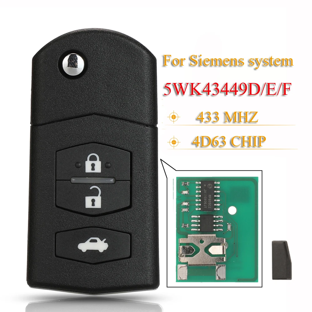 jingyuqin 5WK43449D /5WK43449E /5WK43449F Flip Car Remote Key Fob 433MHz 4D63 Dla Mazda M2 Demio M3 Axela M5 Premacy M6 Atenza