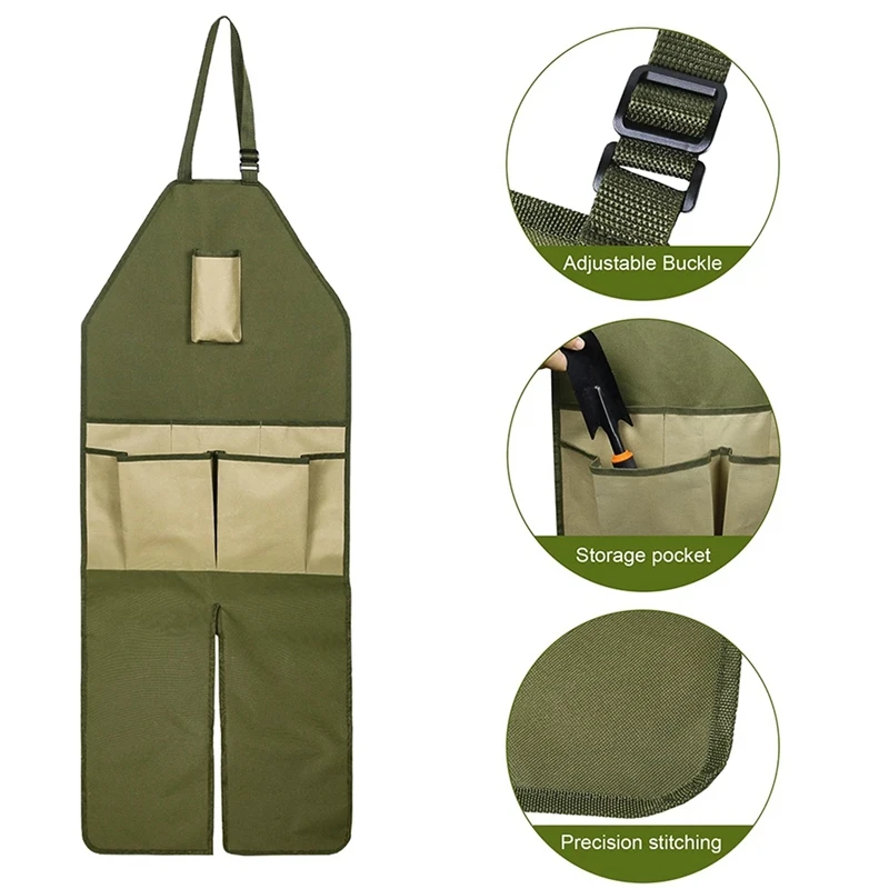 Wear-resistant Oxford Apron for Gardening Work Multiple Pockets for Small Tools Pruning Branches Picking Dirt-resistant