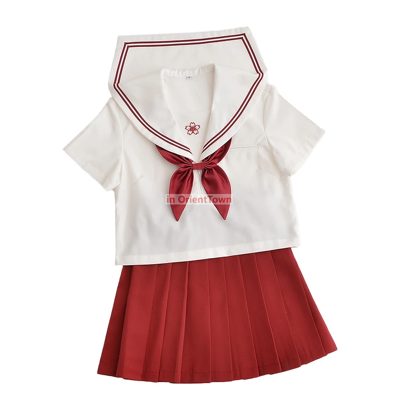 Schuluniformen, japanisches koreanisches Anime-Mädchen-Cosplay-Kostüm, Sakura, bestickt, süßer Matrosenanzug, JK-Studentenkleidung, Oberteil und Rock