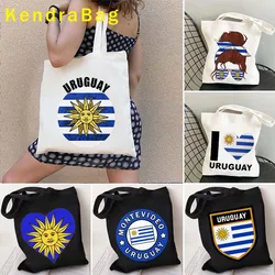 Love Montevideo Mosaic Uruguay Heart Uruguayan Girl National Emblem Flag Map Soccer Ball Sol de Mayo Canvas Tote Bag Eco Handbag