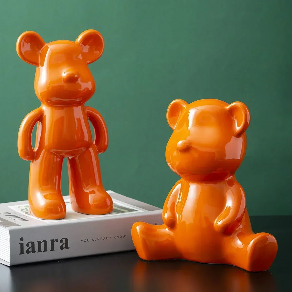 Cartoon Bear Ceramic Statue Home Decor Animal Figurines Paint Dolls Kids Room Decoration Ornament Sculpture Home Decoration