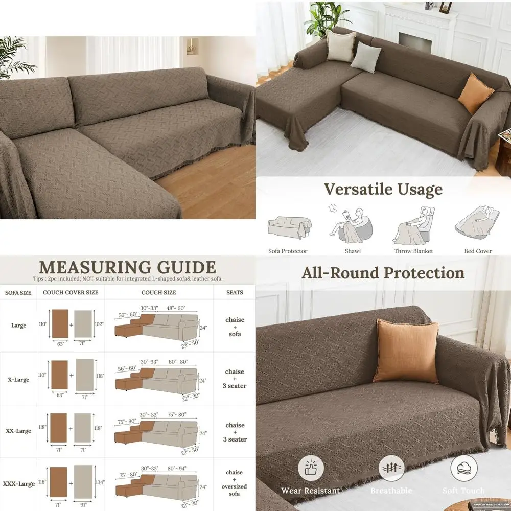 

Pet-Friendly L-Shaped Sectional Sofa Covers, 2-Piece Couch Cover Set, L Furniture Protector for Sofas