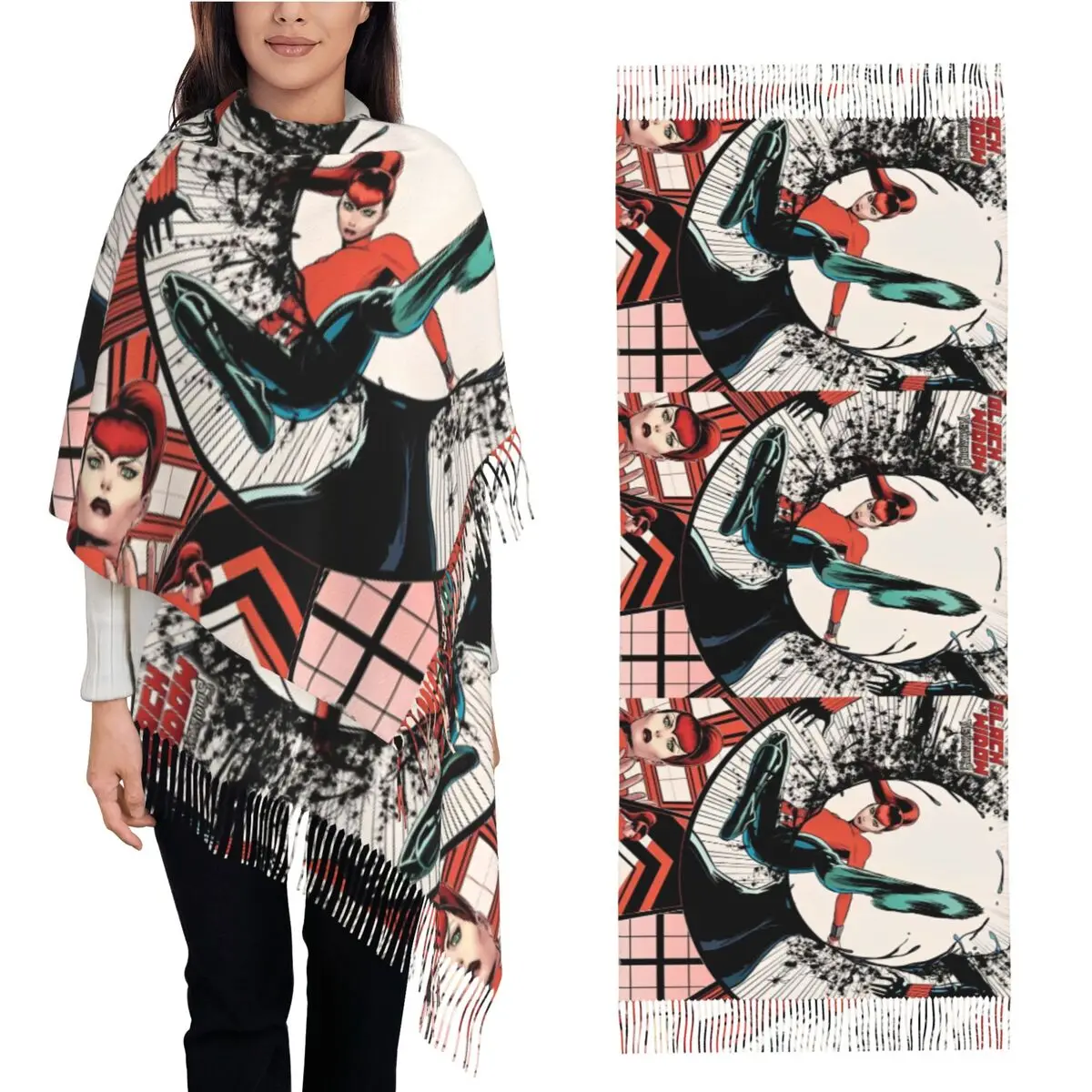 

Black Widow Scarf with Tassel Outdoor Shawls Wrpas Female Printed Head Scarves Autumn Popular Bufanda