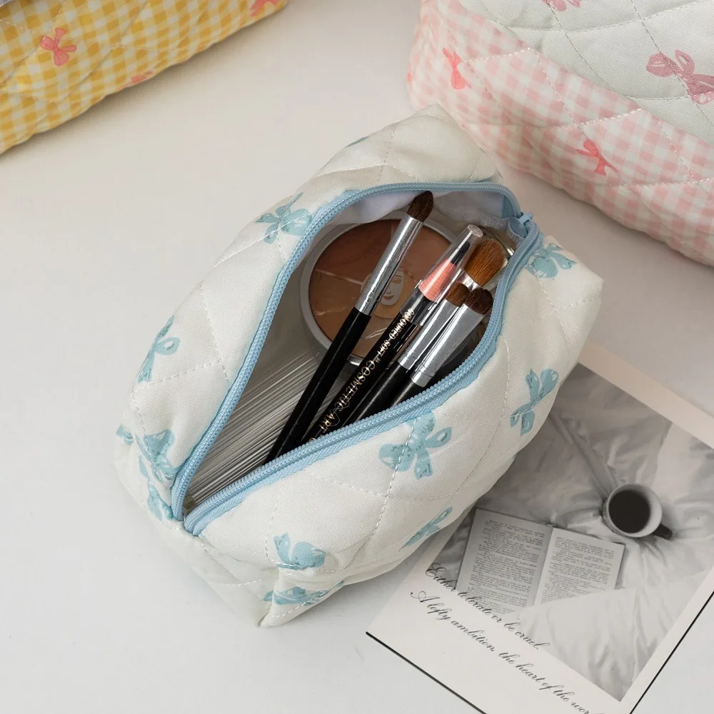 Bolsa de maquillaje acolchada con lazo portátil, bolsa de lavado multifuncional de gran capacidad, bolso de aseo para mujer
