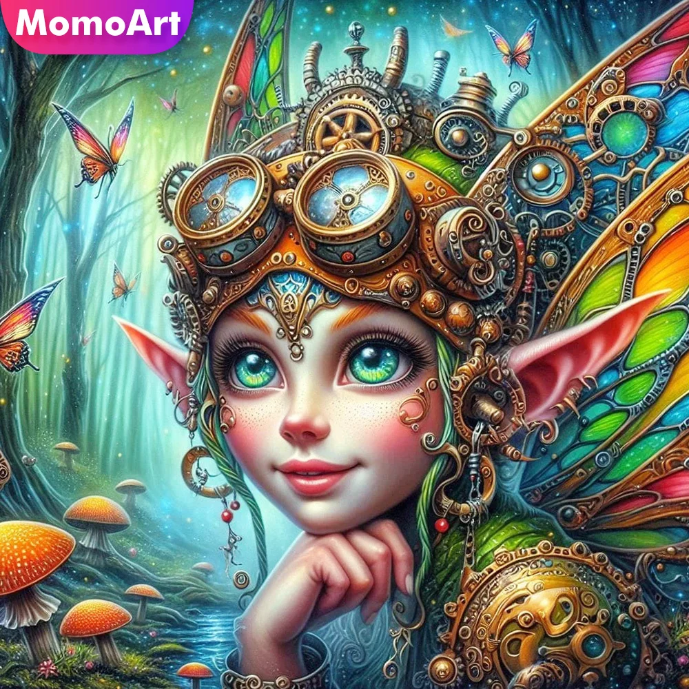Momoart 5D DIY Diamond Painting Kit Girl Portrait Mosaic Cartoon Full Square Round Fairy Embroidery Butterfly Wall Decor