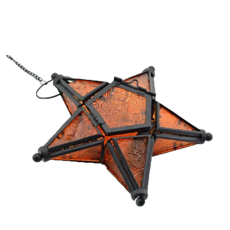 Castiçal de ferro estrela moravian castiçal estrela laranja luzes de chá velas estrela lanterna mini lanternas fácil de usar amarelo