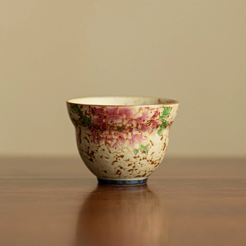 1 Pc Chinese Tradition Ceramic Tea Cup Handmade Gourd Shape Peony Teacup Travel Tea Bowl Master Cup Tea Set Accessories 60ml