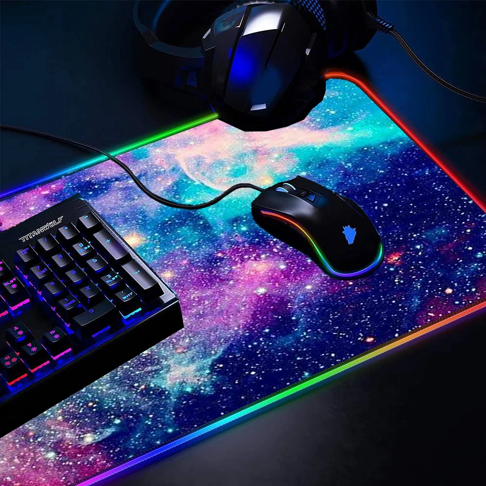 Imagem -02 - Gigante Gaming Mouse Pad com Rgb Backlight Gamer Configuração do Espaço 160 Galaxy Teclado Luz Led 1200 mm Mat xl Xxl