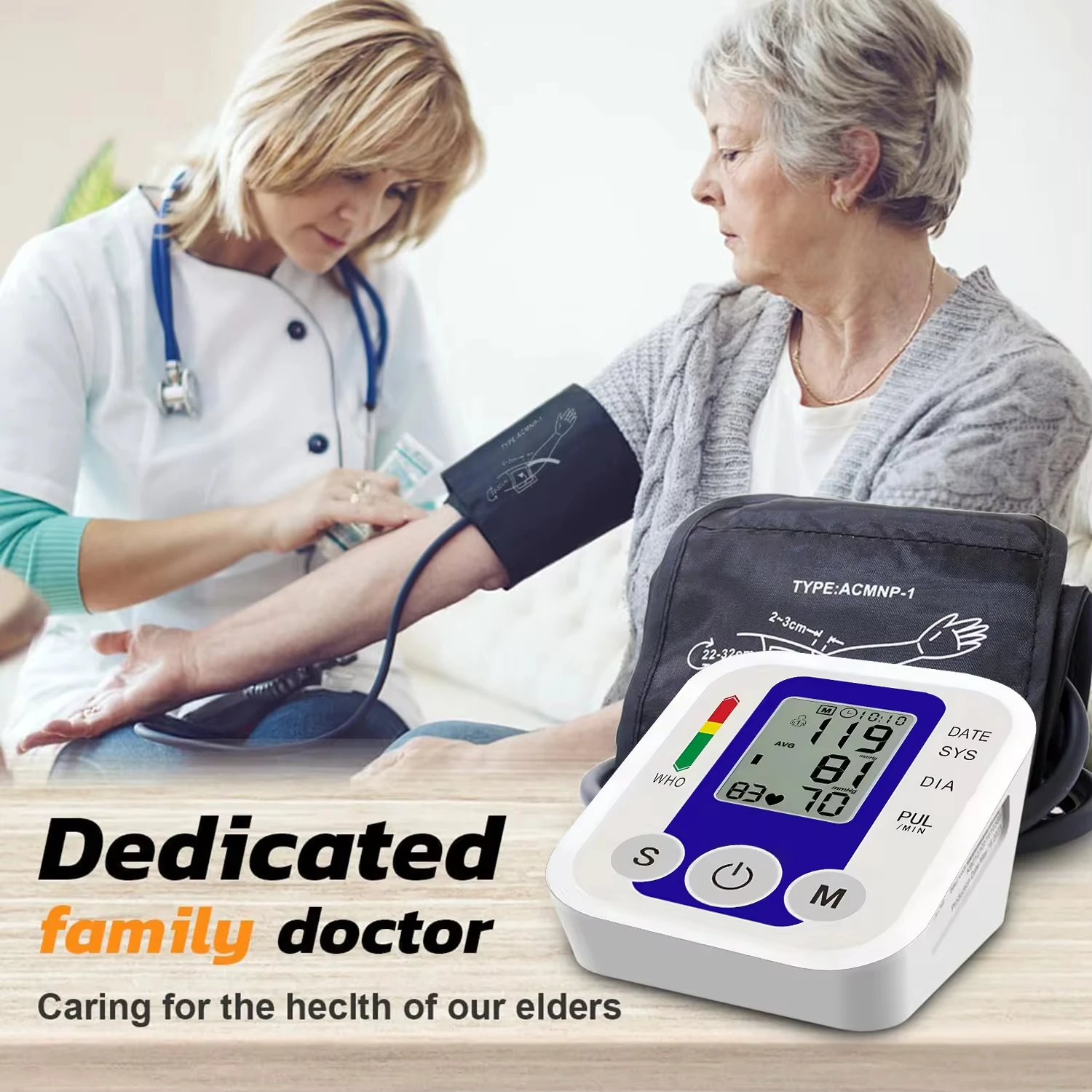 AJC Pulse Blood Pressure Monitor Equipment Heart Beat Rate BP Meter Medical Tonometer LED Digital Sphygmomanometer Wrist