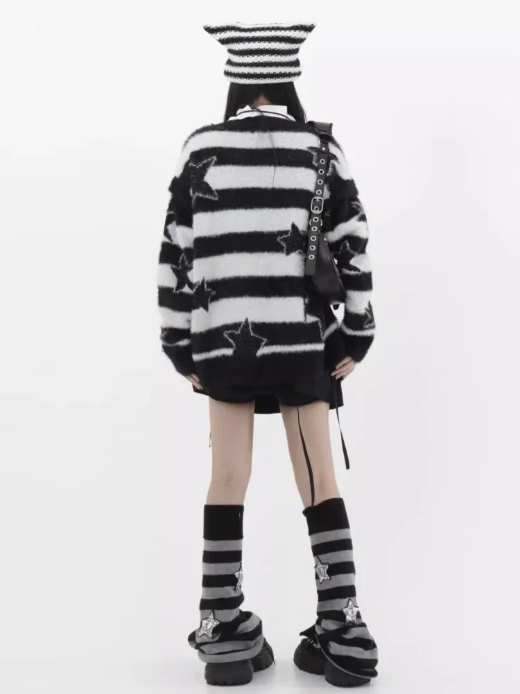 Gotische Lange Trui Vrouwen Herfst Harige Gebreide Truien Y 2K Streetwear Losse Uitgeholde Afneembare Truien Harajuku Sexy Tops