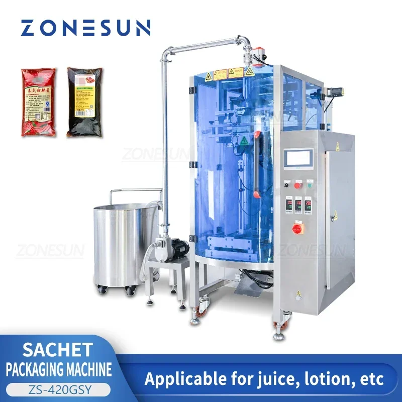 ZONESUN ZS-420GSY Liquid Sachet Packaging Machine For Honey Chili Pasta Sauce Peanut Butter Packet Feeding Pump