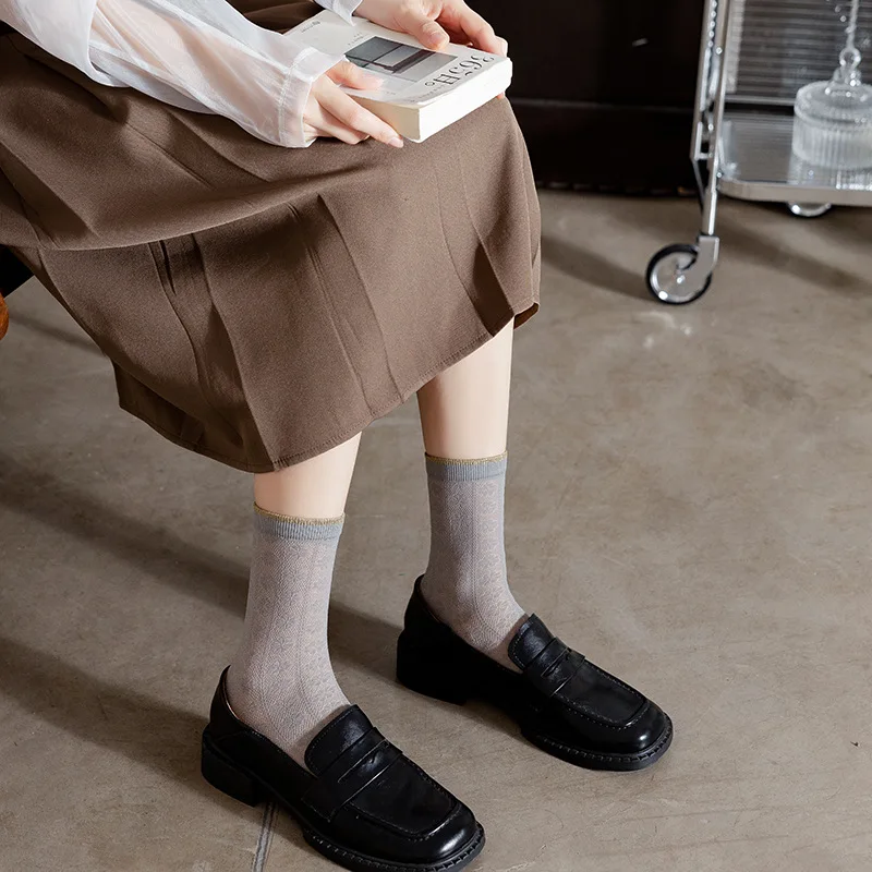 Nieuwe Holle Sokken Vrouwen Mid-Buis Sokken Japanse Effen Kleur Mesh Ademende Dunne Katoenen Sokken