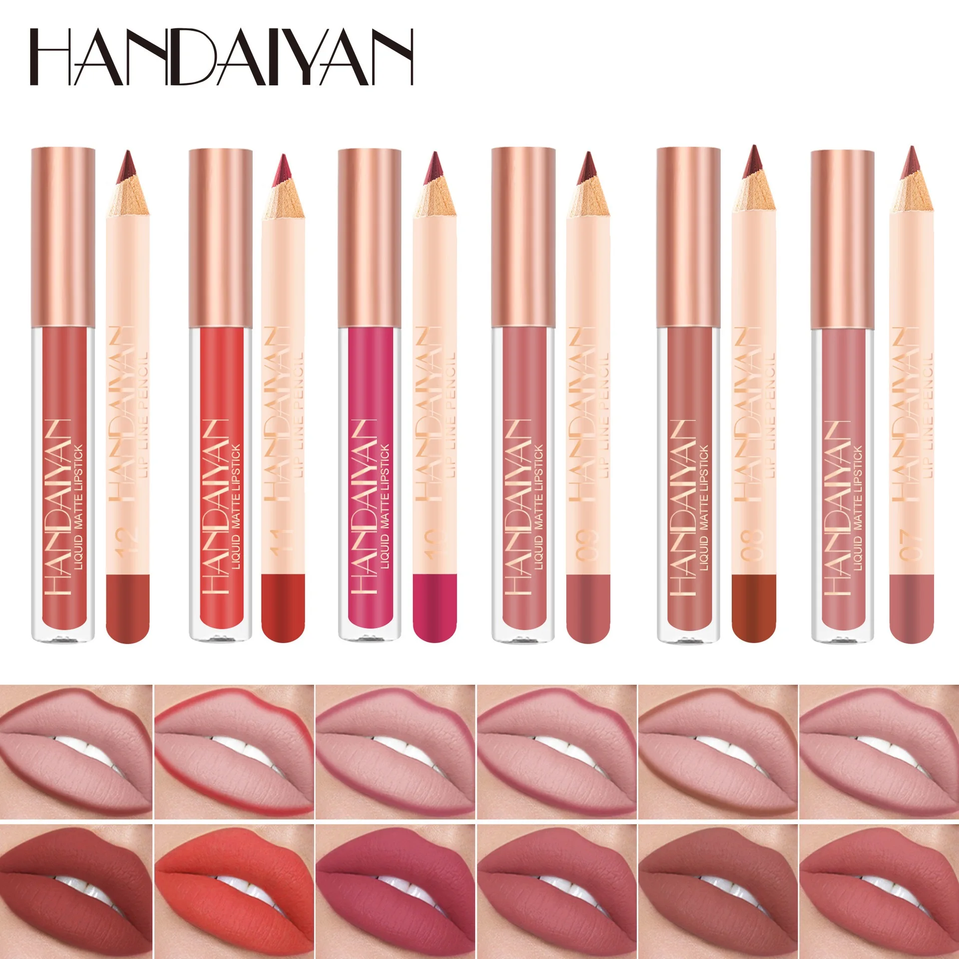 12-kleuren matte lipliner waterdichte non-stick niet-vervagende vloeibare lippenstift en lipliner set schoonheid lippenstift niet-vervagende lipglazuur