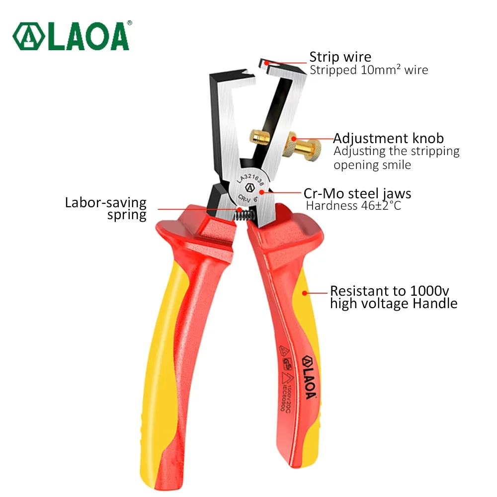 LAOA VDE Wire Stripper 6 Inch Flat Nose Pliers 1000V Insulated High Temperature High Pressure Resistance
