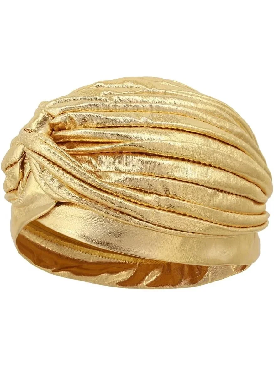 

Surkat Unisex Metallic Arab India Pleated Turban Headwrap Swami Hat Costume Hat Chemo Cap