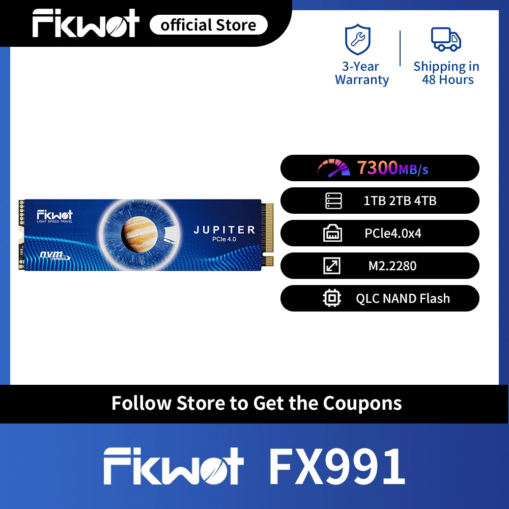 Fikwot FX991 M.2 SSD 1 تيرا بايت 2 تيرا بايت 4 تيرا بايت 7300 ميجابايت/ثانية PCIe4.0x4 M2 2280 SSD ثلاثية الأبعاد QLC NAND محرك الحالة الصلبة الداخلي لأجهزة الكمبيوتر المحمول المكتبية PS5
