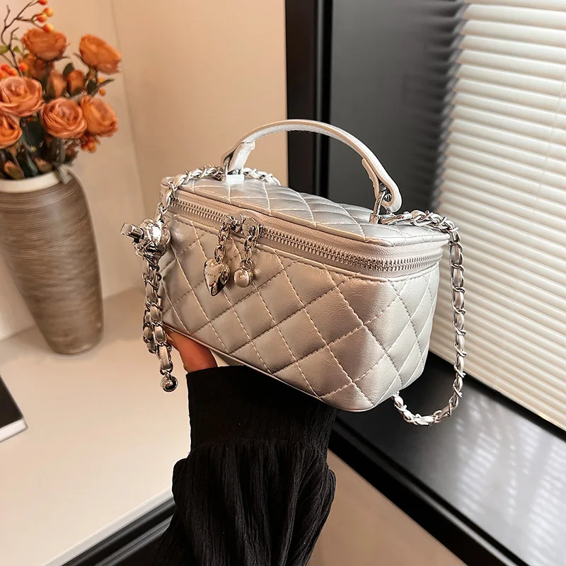 High-Grade Portable Small Box Bag Women2024New Fashion Rhombus Chain Box Bag All-Match Messenger Bag