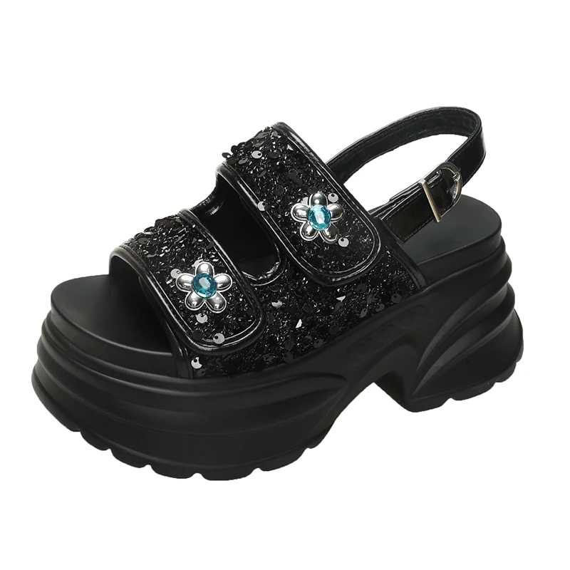 

Женские сандалии на высокой платформе, новинка 2024, летние дышащие женские кожаные кроссовки на высоком каблуке 8 см, массивные тапочки Sandalias Mujer