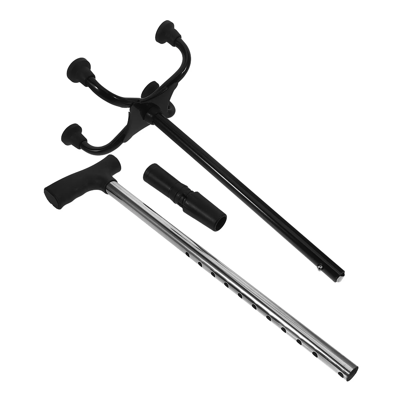 Adjustable Stainless Steel Walking Stick with 4-Prong Anti-Slip Base Lightweight Portable Trekking Cane for Elderly Mobility