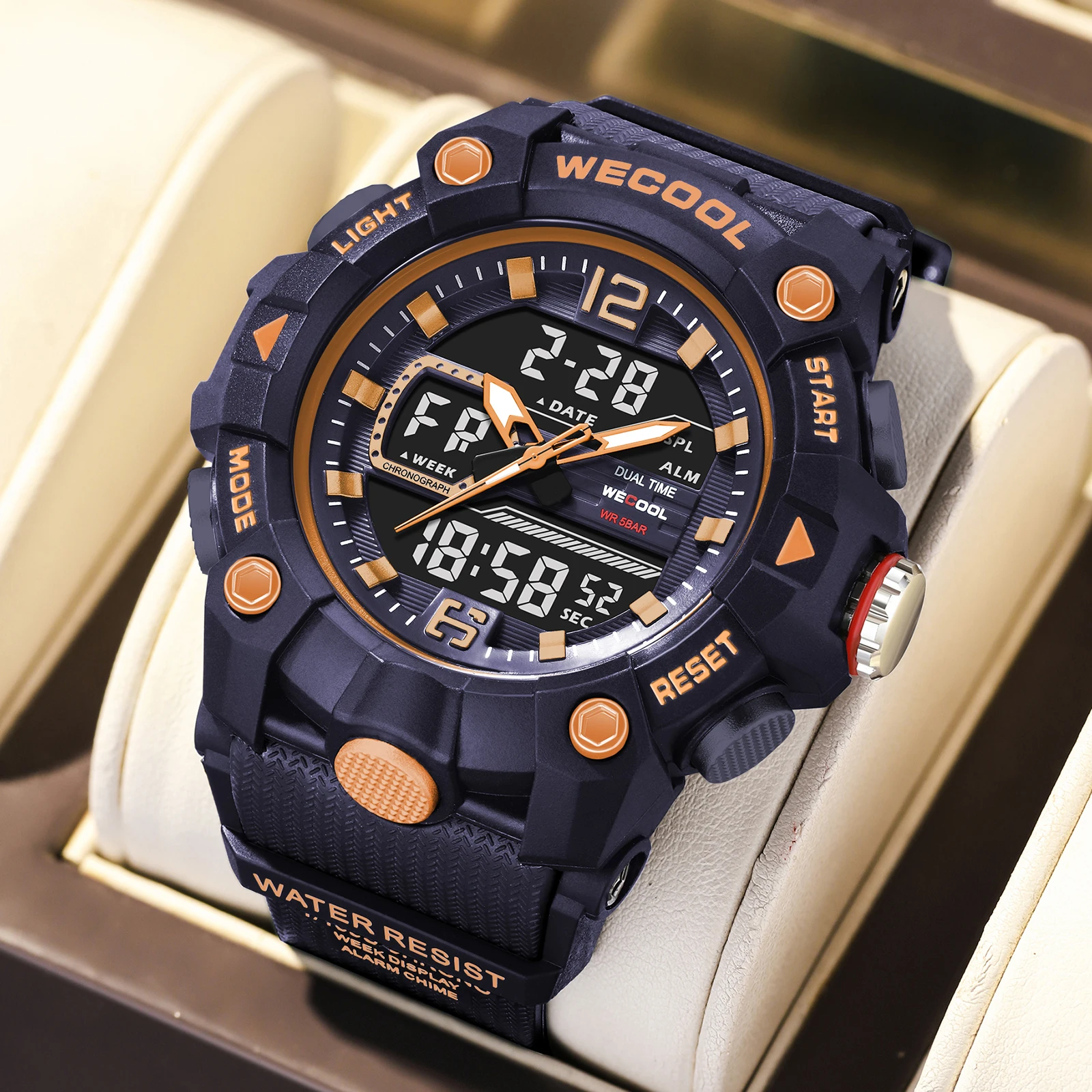 WECOOL W-820 Men's Analog Digital Dual Display Watch - 50M Waterproof LED Backlight Alarm Chronograph Stopwatch