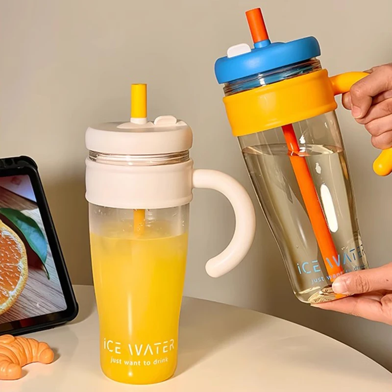 

1100ML Large Capacity Plastic Straw Cup Summer Simple Office Ice Cup Water Bottle With Handle Portable Leak-proof Water Cup