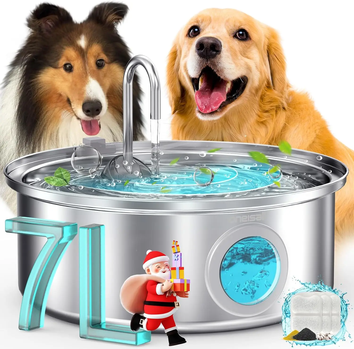 

7L Quiet Dog Water Fountain with Stainless Steel Bowl & Triple Filtration for All Dog Breeds