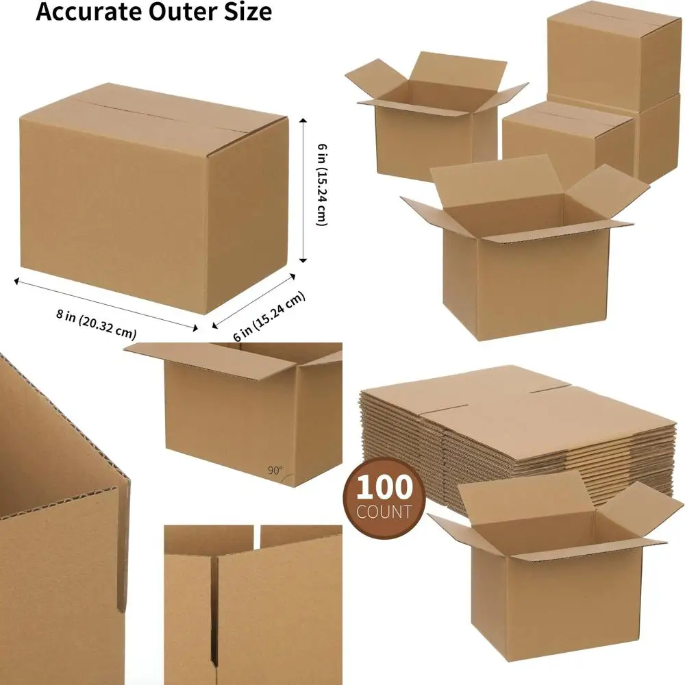 

100 Pack 8x6x6 Small Cardboard Shipping Boxes, Durable Corrugated for Mailing & Packing, Brown