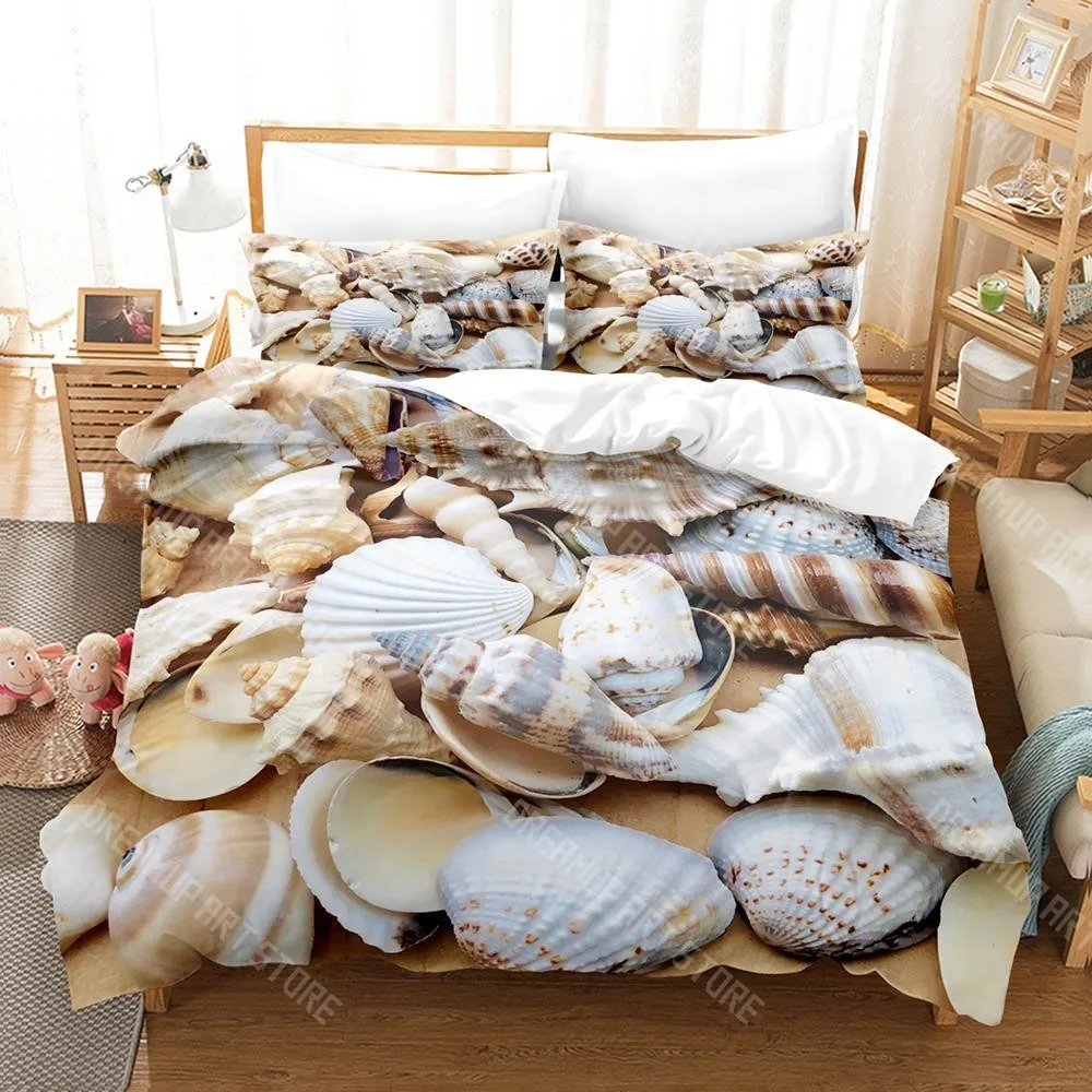 3D Printed Sea shell Bedding Set for Boys Girls Duvet Cover Pillowcase Included Twin Queen King Full Single Double Sizes