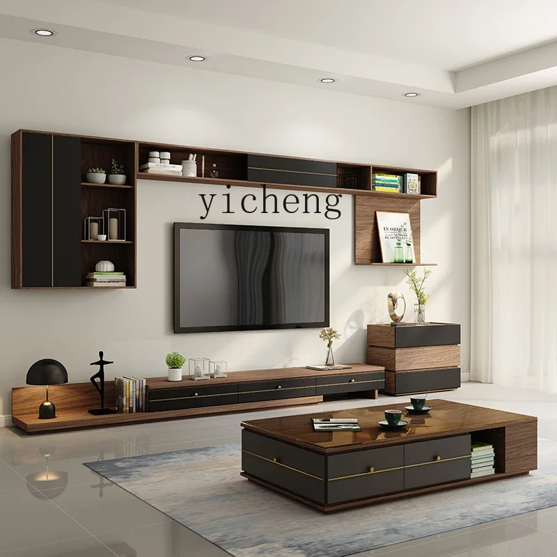 

coffee table TV cabinet combination wall cabinet simple integrated background wall decoration small apartment floor cabinet