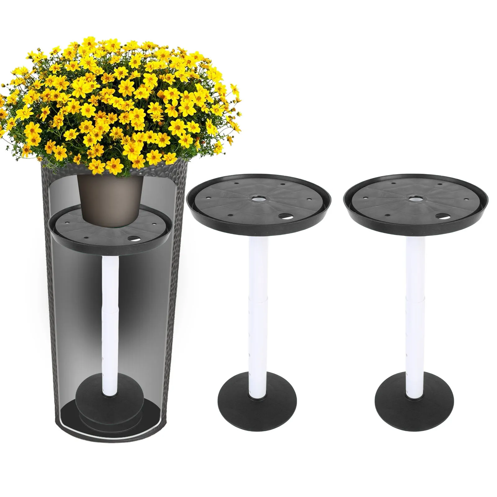 2 Sets Planter Filler Risers 28-43cm Adjustable Height Plant Inserts with Drainage Hole for Inside Flower Pot Container