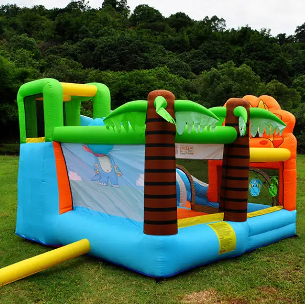 عامل أمان عالي شعار مخصص تحت عنوان الأسد الغابة شريحة قلعة قابلة للنفخ ومجموعة ترامبولين شعار قابل للنفخ #5