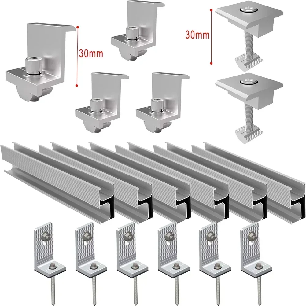 1 Set Solar Panel PV Profile Alu Mounting Rail Flat Roof Metal Roof Solar Rail For PV Systems Quick Mounting Accessories Kit