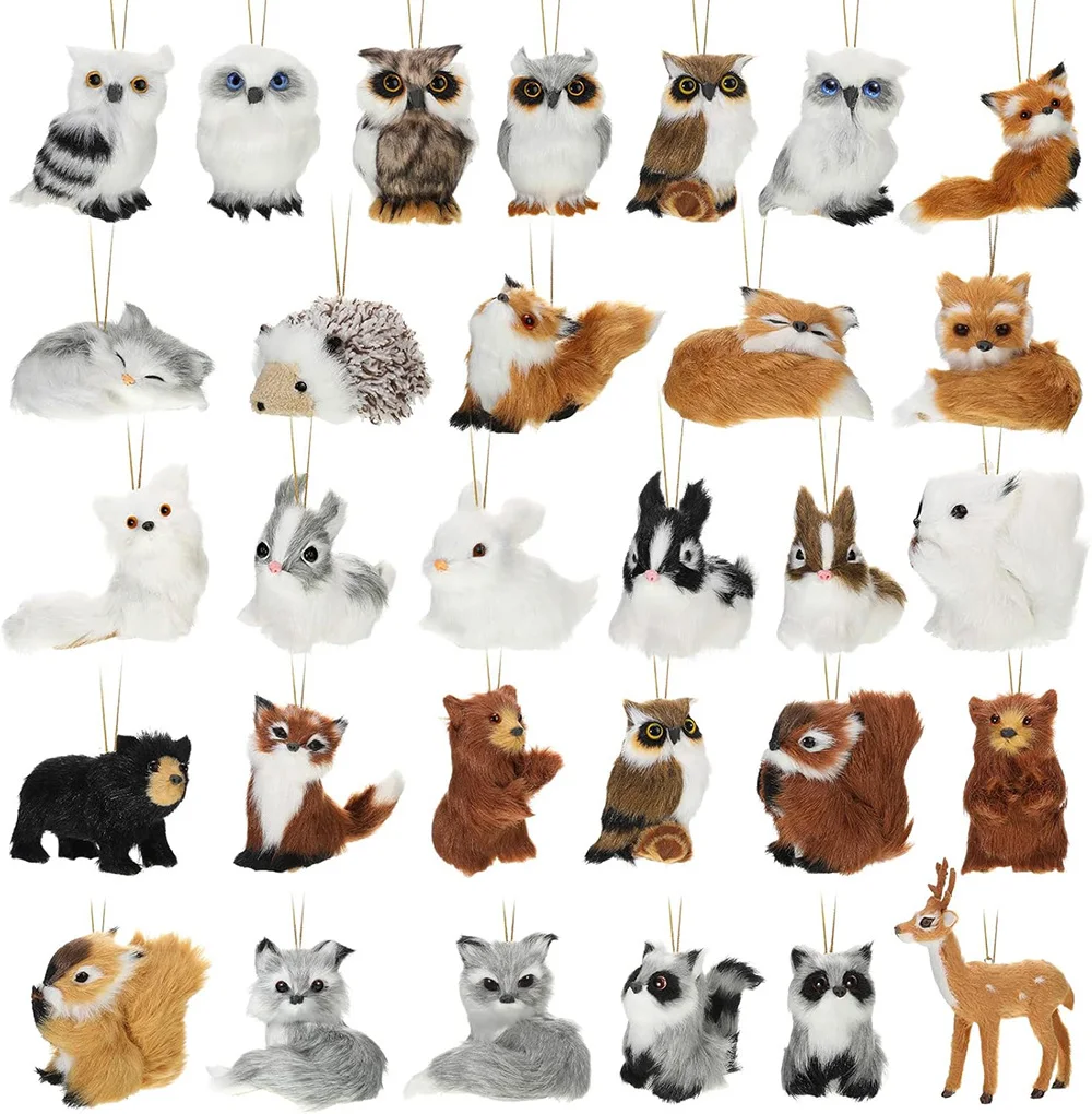 

1/2/5/10/20 Pieces Plush Christmas Hanging Tree Ornaments Woodland Furry Animals Ornaments for Christmas Backpack Keychain Decor