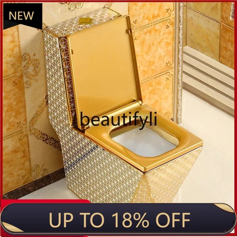 

Z189 Household flush gold toilet siphon water-saving European toilet square diamond colored ceramic