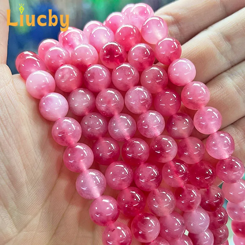 Naturstein Rose Rot Perles de Calcedoine Glatte Perlen für Schmuckherstellung DIY Frau Armbänder Ohrringe 15" Strang 6/8/10/12mm – Detail 7