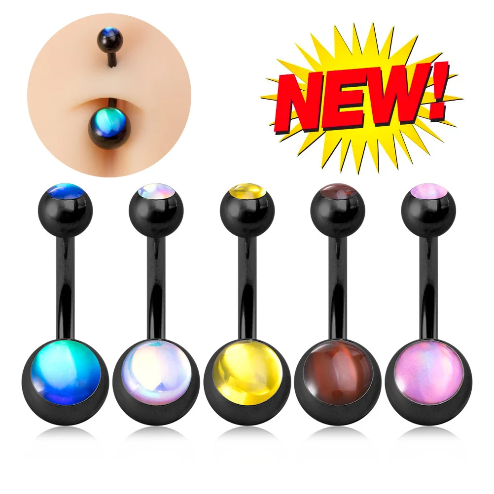 5pcs Candy Colour Acrylic Belly Button Rings, Body Piercing
