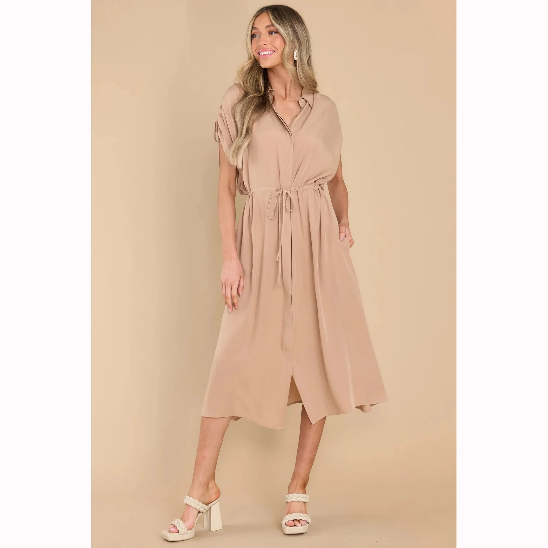 نمط جديد للموضة سنة غير رسمية ومريحة، فستان خصر بلون سادة 030 #3