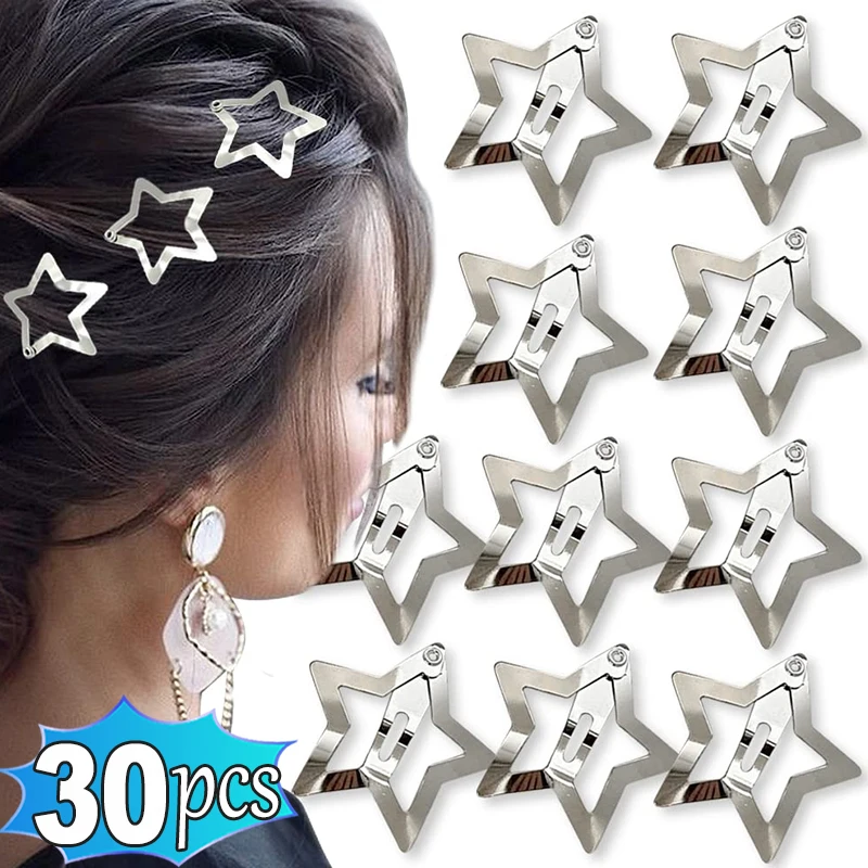 Y2K Silver Star Hair Clips for Girls Filigree Star Metal Snap Clip Hairpins Barrettes Hair Jewelry Nickle Free Bobby Pins