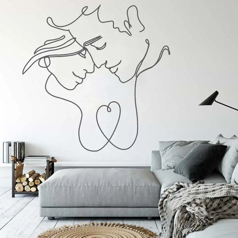 Male and female couple line abstract avatar art vinyl wall sticker home living room bedroom fashion minimalist sticker mural  9