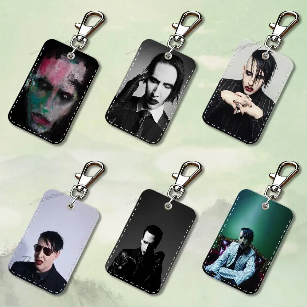 Étui pour cartes rectangulaire chanteur m-marilyn m-manson, porte-clés, sac pour cartes d'accès, porte-clés, porte-cartes en cuir, porte-clés d'accès