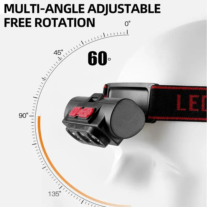 ضوء استشعار قوي لمسافات طويلة ، شحن USB ، محمول ، مثبت على الرأس ، في الهواء الطلق ، تشغيل ليلي ، صيد الأسماك