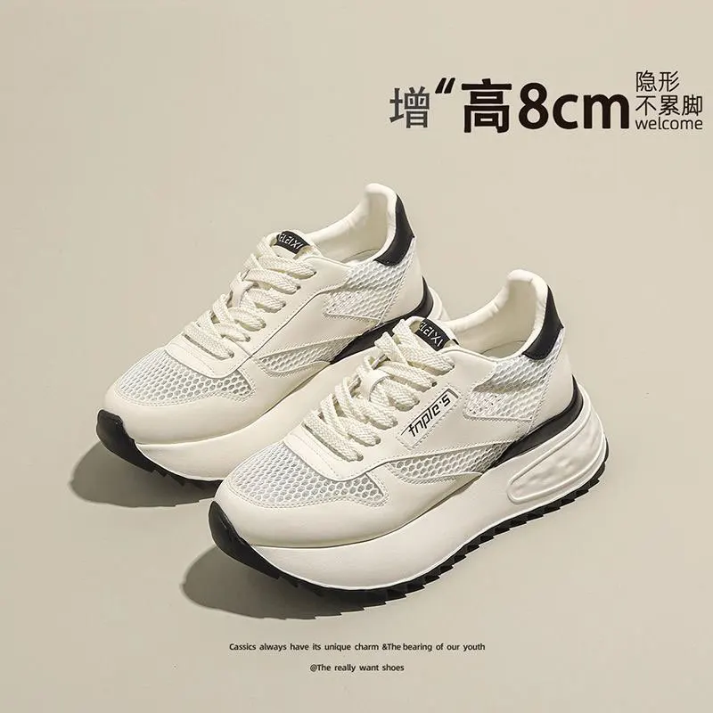 

Women's Thick-Soled Sports Shoes2025New Mesh Breathable Casual Cortez Height Increasing Insole Versatile White Shoes Dad Shoes