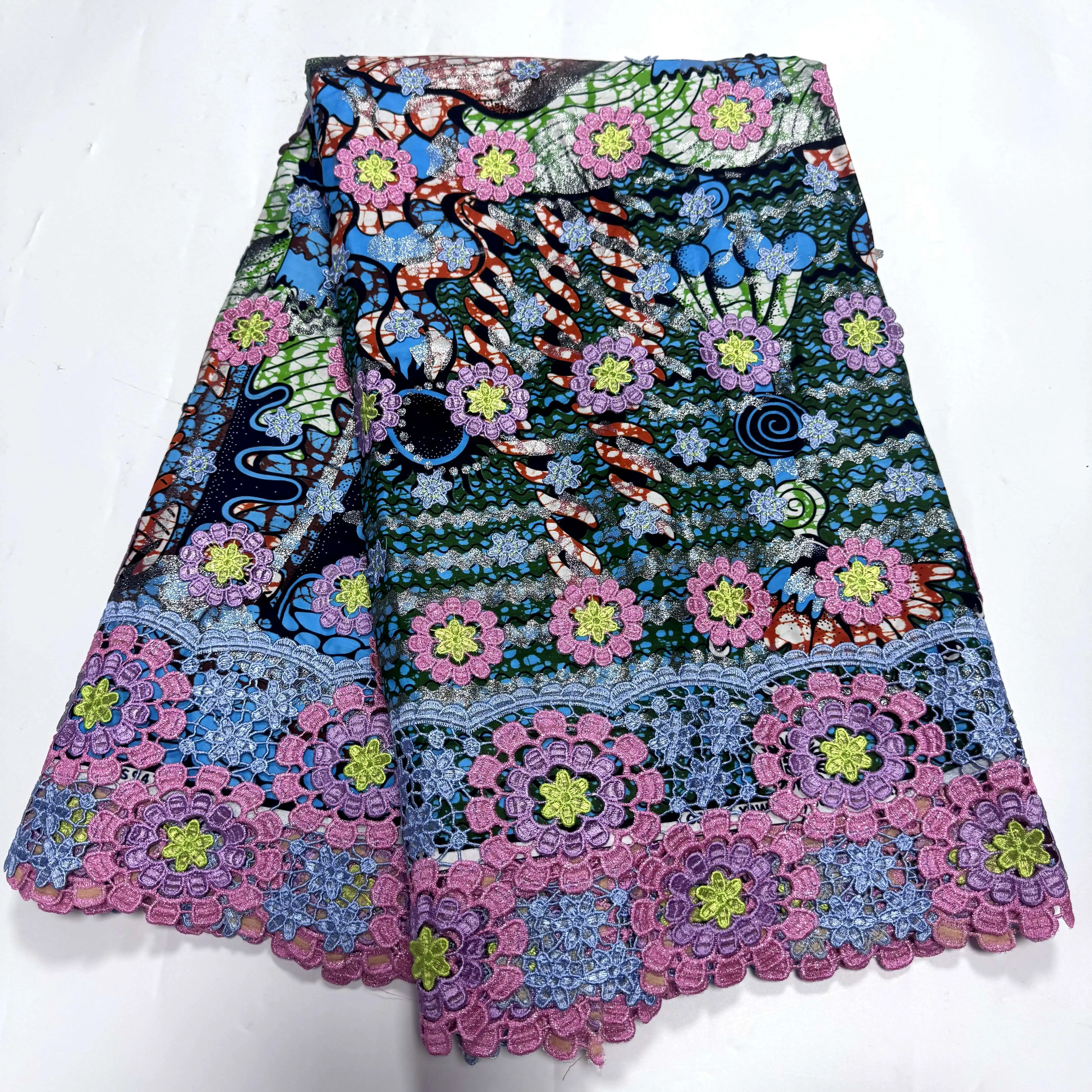 Elegant Nigerian 100% Cotton Soft Wax Lace 3D Flower Embroidery Cord 5Yards DIY Party Dress Material