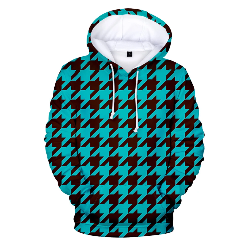 Hoodie men and women Houndstooth pure cotton 3D digital printing trend high street heavyweight long sleeve sweatshirt 