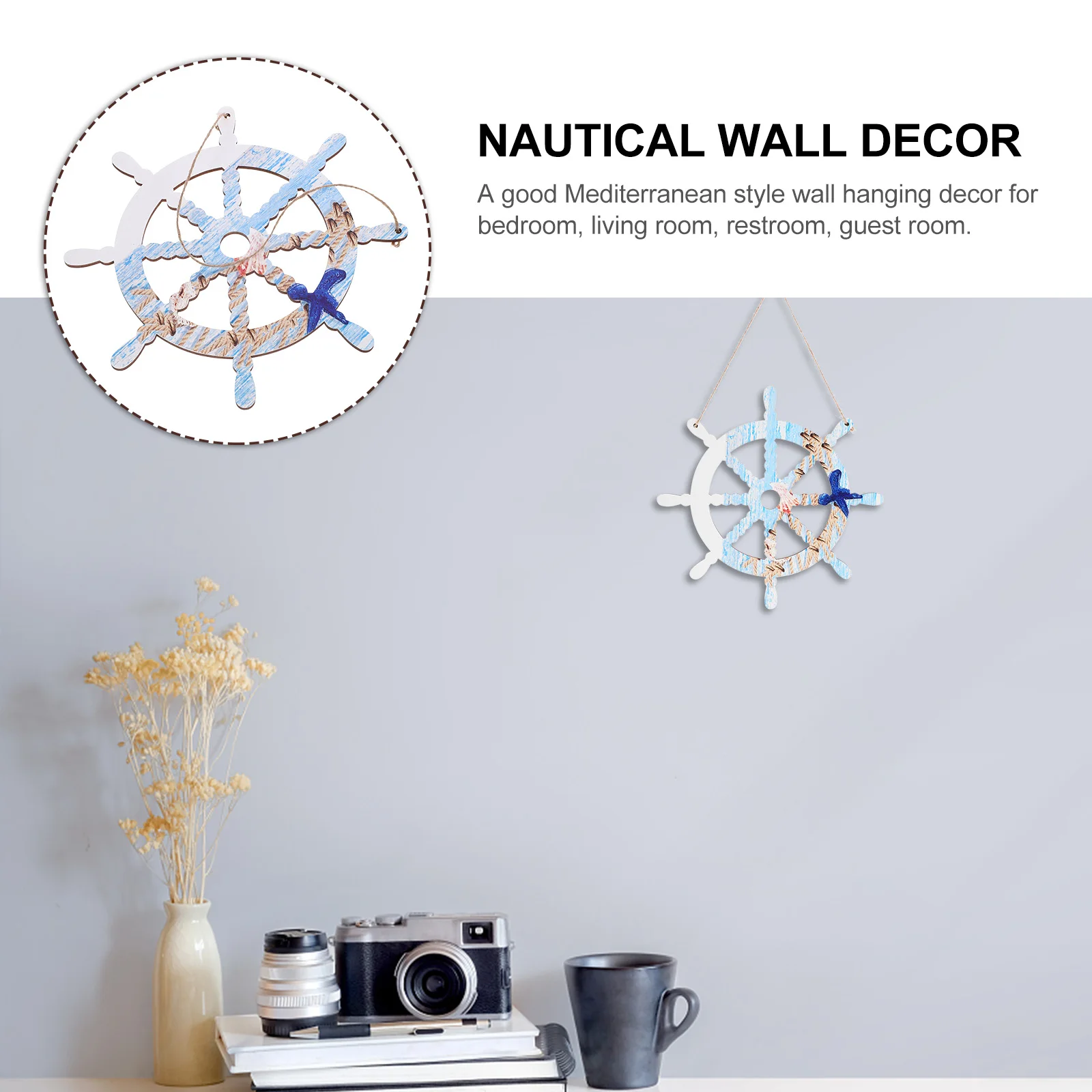 

Mediterranean Style Wooden Ship Wheel Rudder Wall Decor Creative Nautical Pendant Home Hanging Decoration Ship Wheel Wall Decor