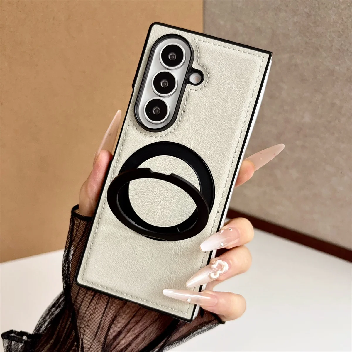 Premium Rotating Bracket  Leather Phone Case For Samsung Galaxy Z Fold 8 Ultra For MagSafe Magnetic Shockproof Cover