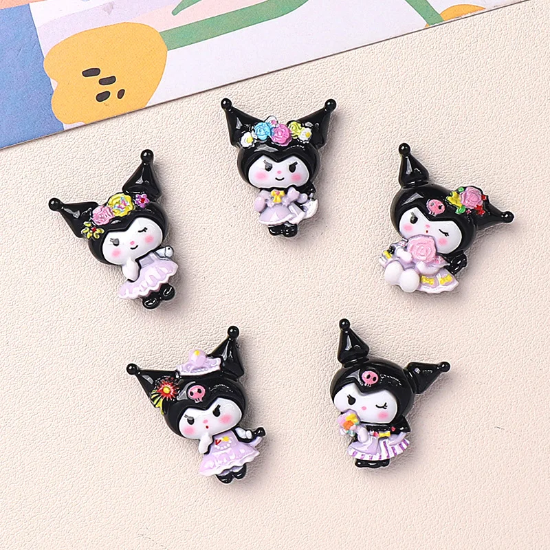 10PCS Kawai bright surface Black Skirt Anime Characters Series Resin Flat Back Scrapbook Figurine DIY Bow Decor Accessories Craf