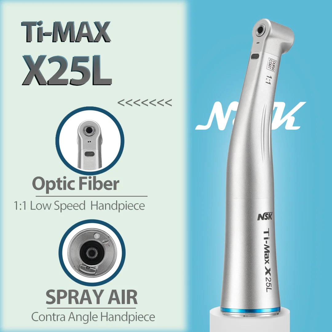 NSK Ti-MAX X25L Optic Dental Low-Speed Handpiece 1:1 Direct Drive Spray Air On/Off Switch Function Compatible with E Dentistry